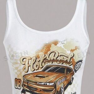 SHEIN EZwear Car & Letter Graphic Crop Tank Top